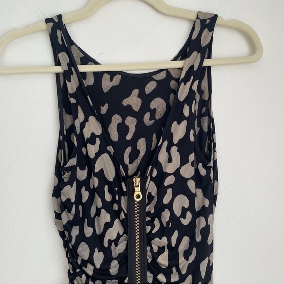 JAYGODFREY leopard animal print silk mini dress zipper back black 6 mob wife - Picture 9 of 13